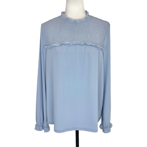 Blue smocked pullover blouse